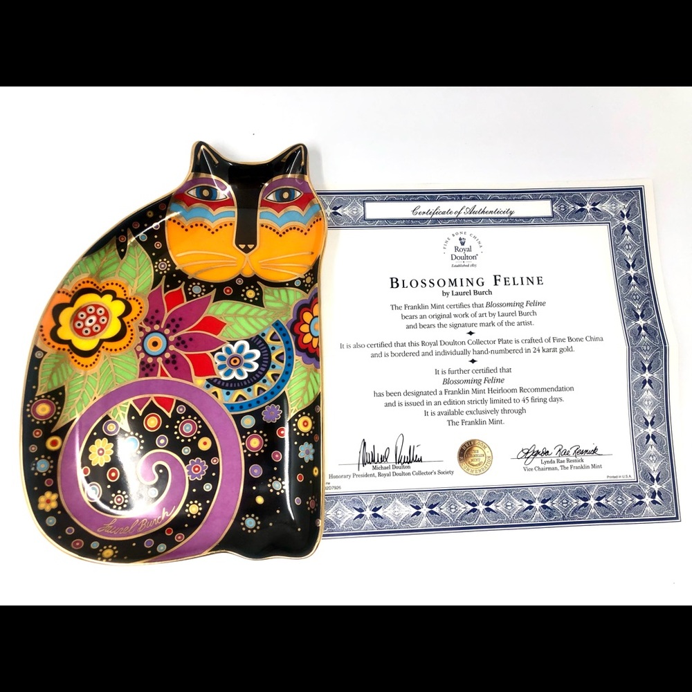 Royal Doulton Blossoming Feline  Cat Plate Franklin Mint Laurel Burch W/ CERT